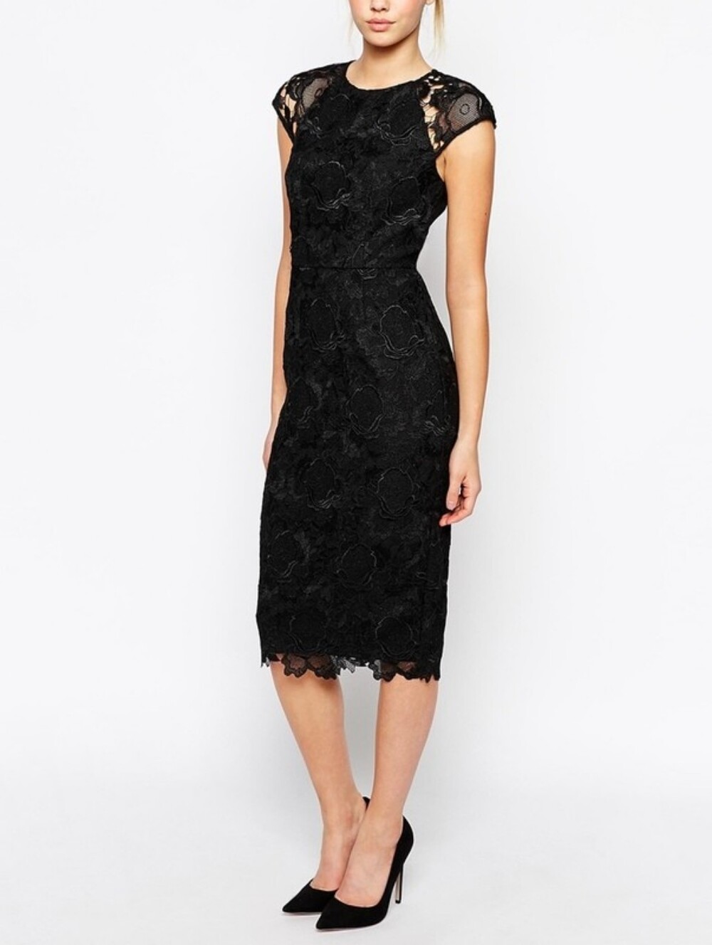 Ted Baker Raenna Bodycon Fitted Lace Cap Sleeve Dress in Black